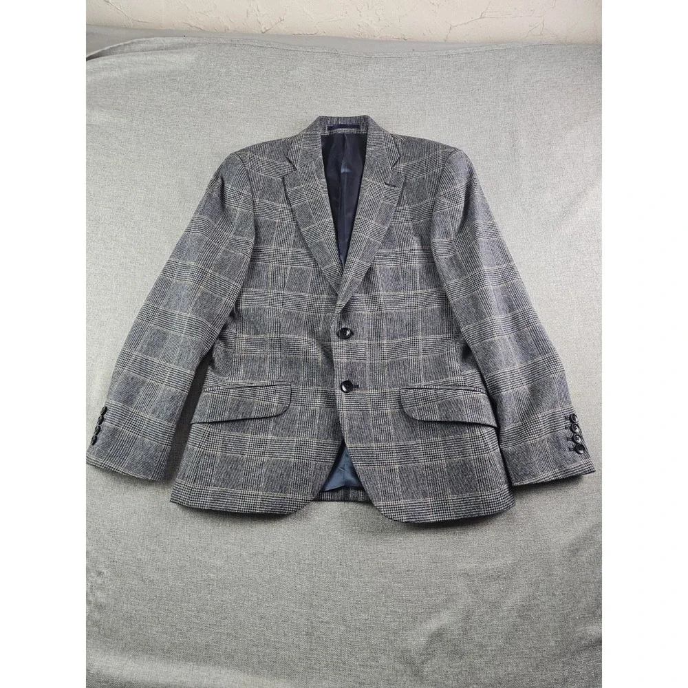 Charles Thyrwitt Blazer Mens 38 S Glen Plaid Moon British Cloth Wool Blend Slim